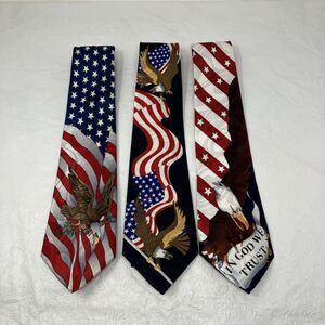 3 Patriotic Ties Neckties Lot STEVEN HARRIS Bald Eagle USA Flag Stars Stripes